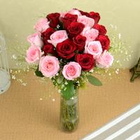 Pink & Red Roses in Vase