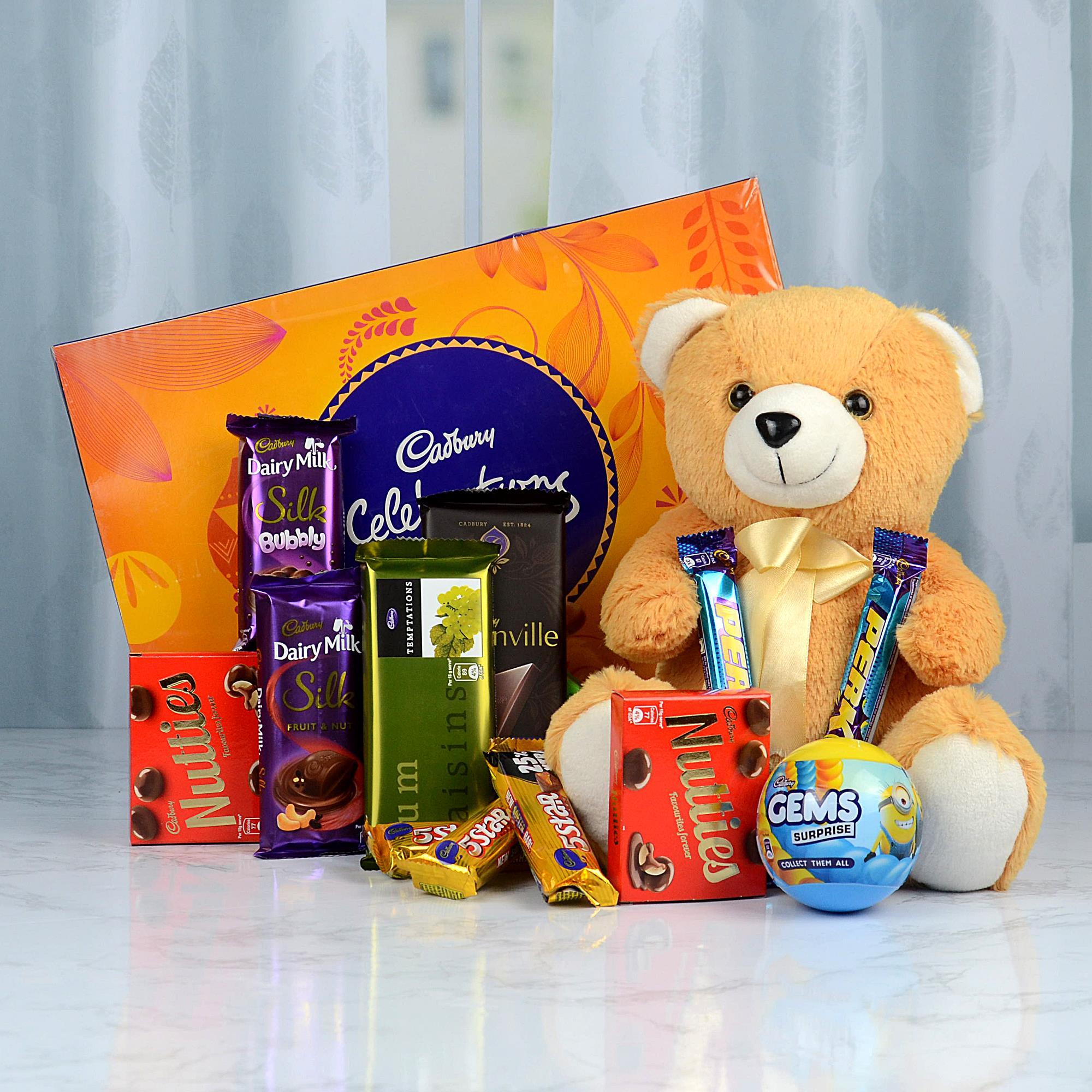 Celebratory Choco & Teddy Hamper, Chocolate Hampers