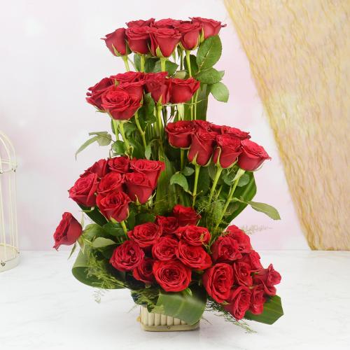 48 Pcs Red Rose Basket