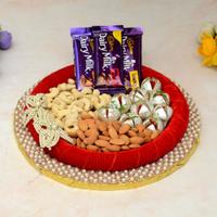 Kaju Phool With Dairy Milk Dryfruits In a Thali