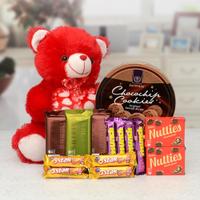Teddy With Chocolates & Cookies