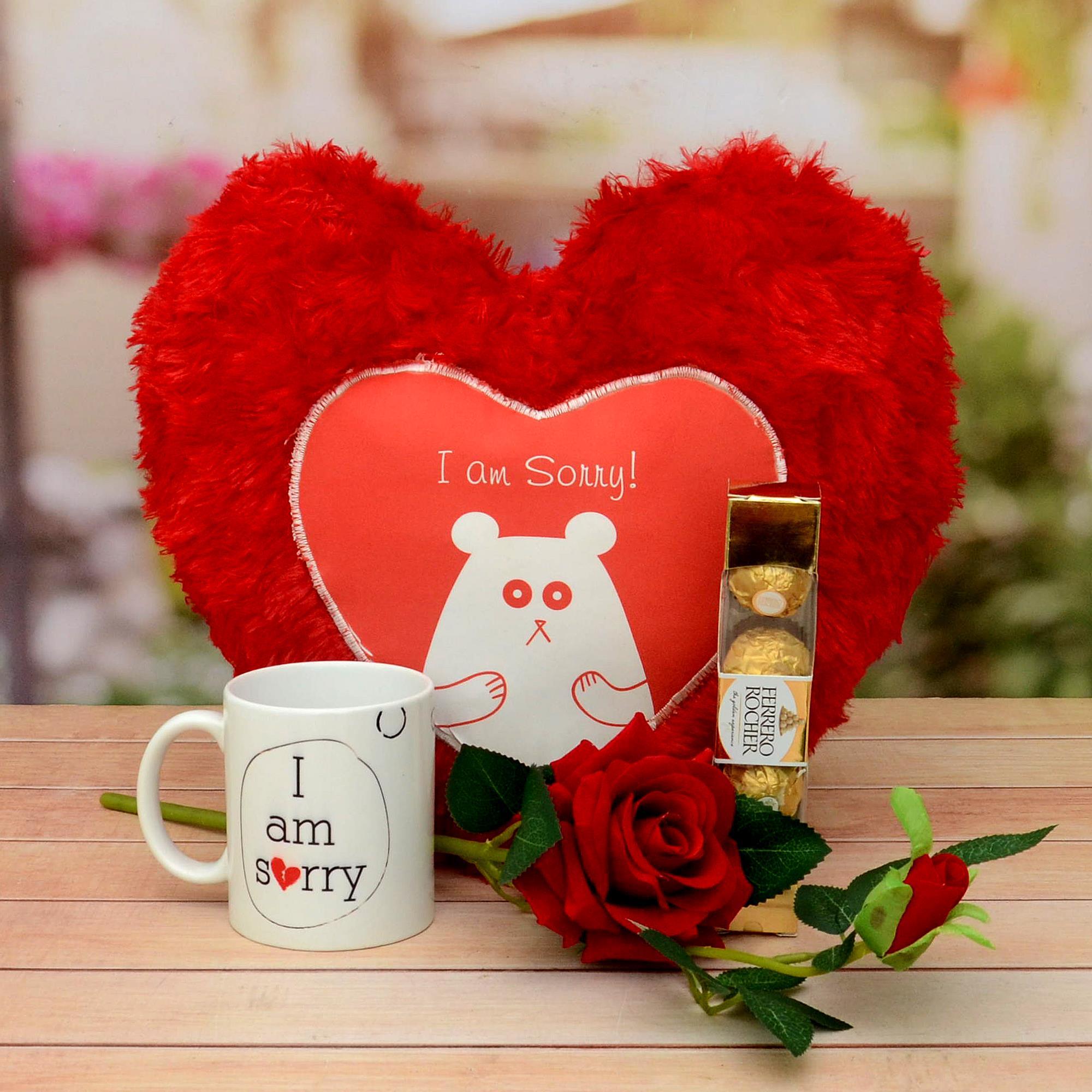 Sorry Mug Pillow With A Rose Chocolate Valentine Husband