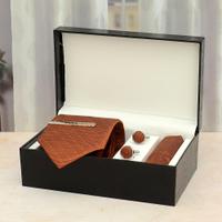 Brown Necktie Pocket Square Set