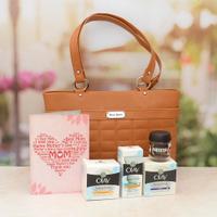 Brown Handbag With Olay Cosmetics For Mom