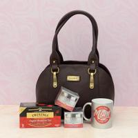 Cosmetic & Handbag With Tea Hamper For Mom