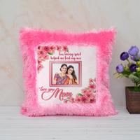 Love You Mom Pink Fur Pillow