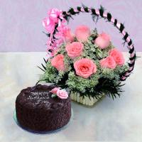 Chocolate Cake & Rose Basket
