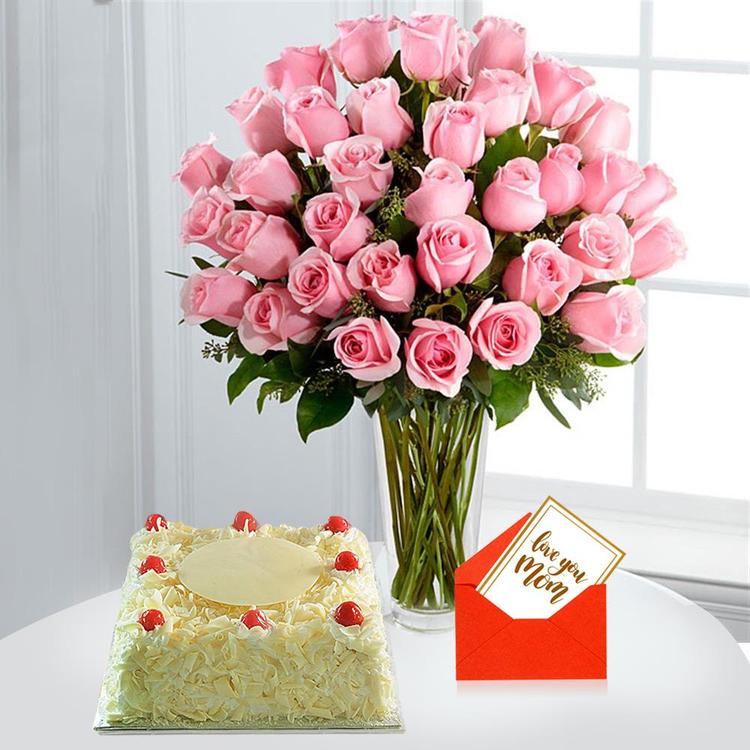 White Forest Cake & Roses