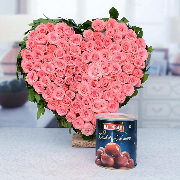 Gulab Jamun & Pink Rose Heart