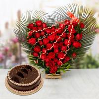 Heart Of 150 Roses & Chocolate Truffle Cake
