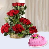 Strawberry Cake & Red Roses