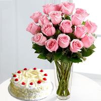 White Forest Cake & Pink Rose