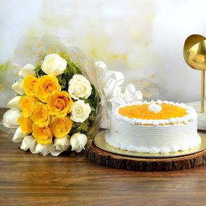 Mango Cake & Rose Bouquet Mango Cake & Rose Bouquet