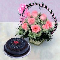 Chocolate Cake & Pink Roses