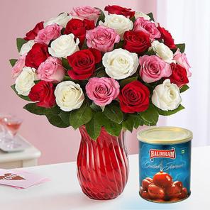 Gulabjamun & Roses in a Vase