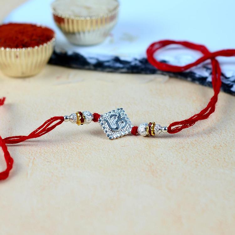 Silver Mesh Om Rakhi