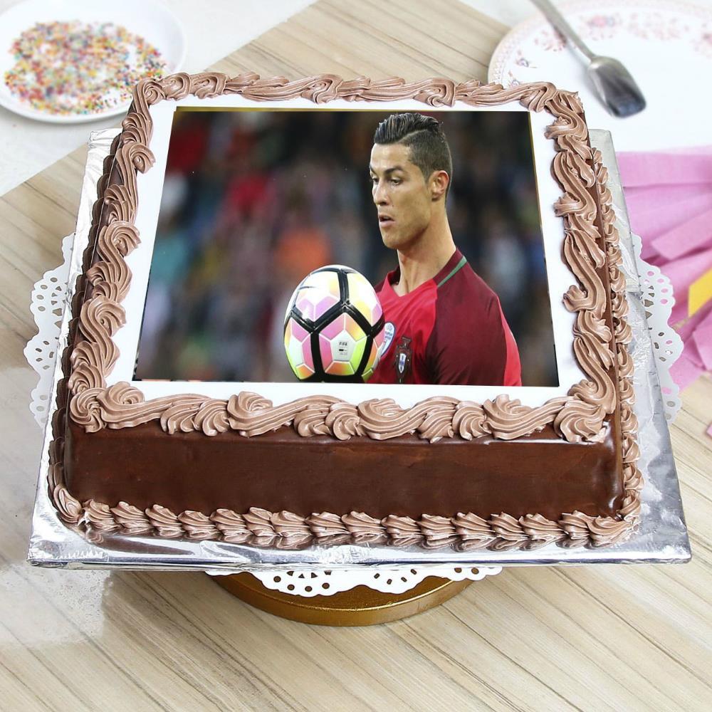 For a soccer lover Real Madrid cake with the star Cristiano Ronaldo 10  inches vanilla dough filled with nutella Cake toppers… | Instagram