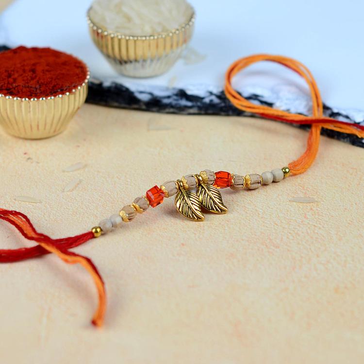 Antique Leaf with Tulsi Bead Rakhi