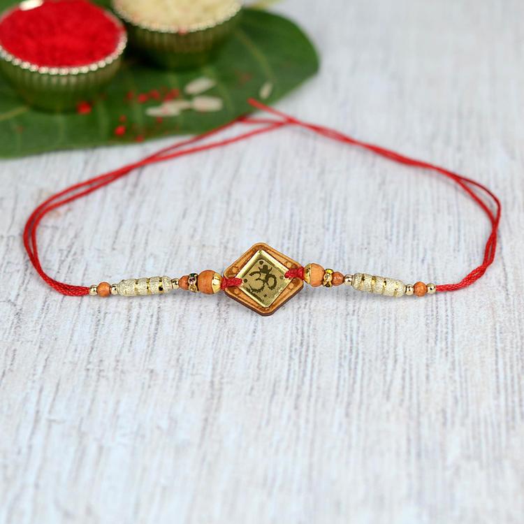 Wooden Rhombus Om Rakhi