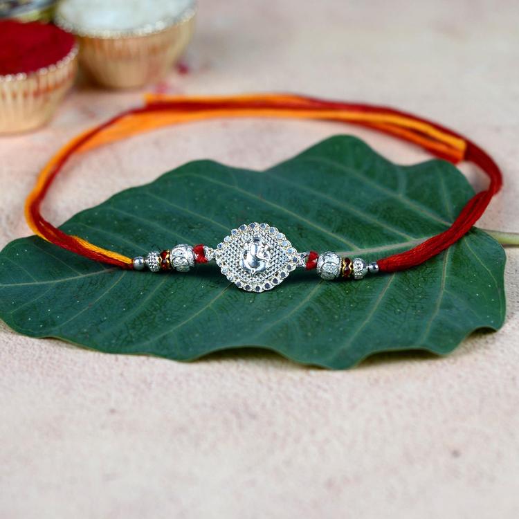 Silver Mesh Ganesh Rakhi