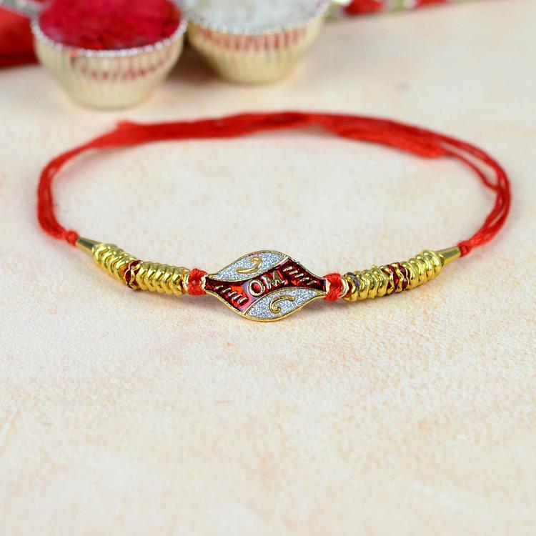 Glittering Red and Silver Om Rakhi