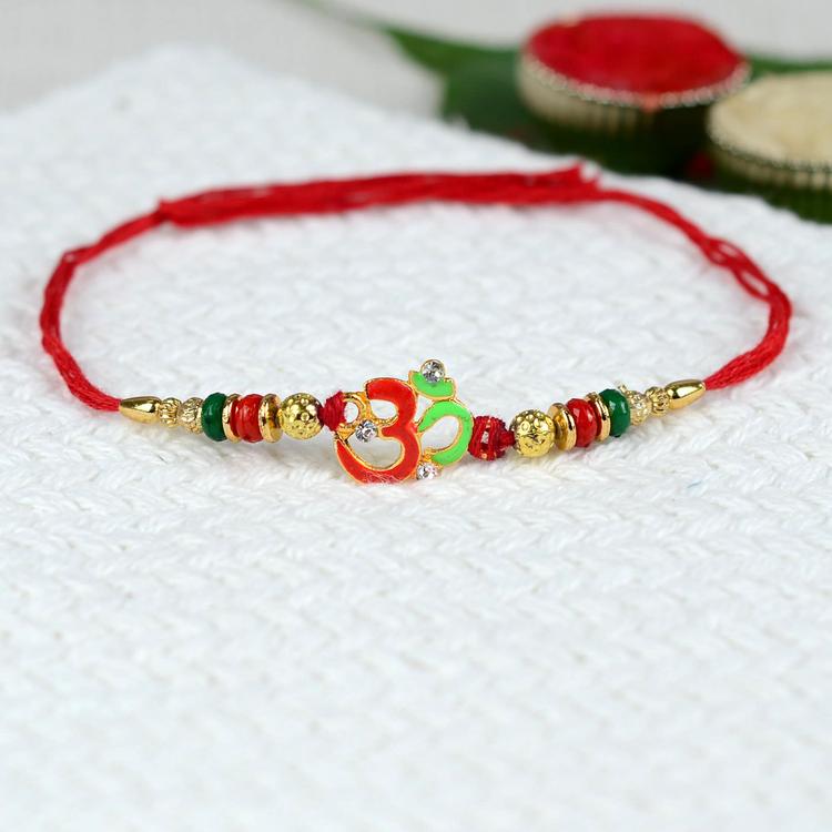 Dual Tone Red and Green Om Rakhi