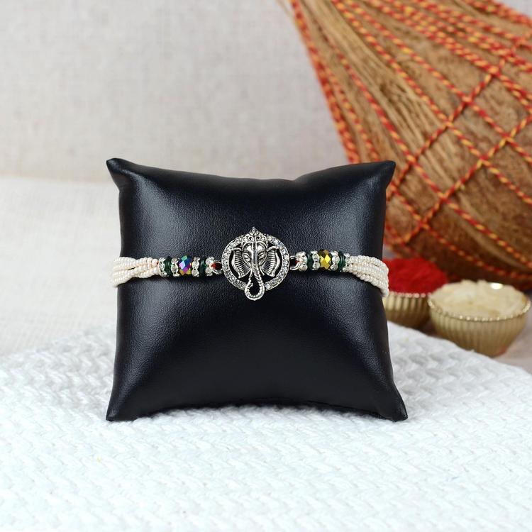 Silver Antique Ganesha Rakhi