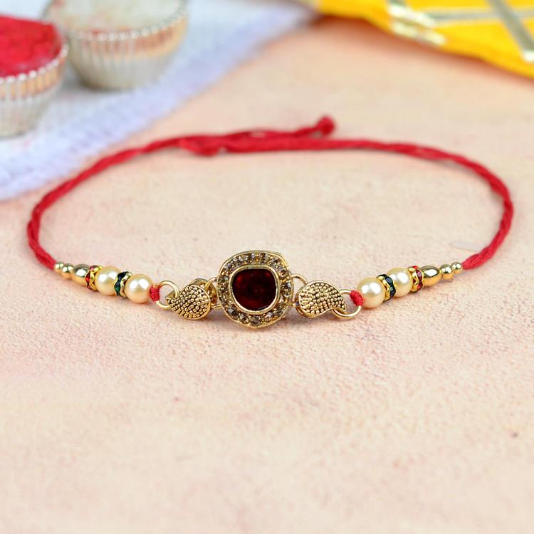 Shining Red Antique Stone Rakhi