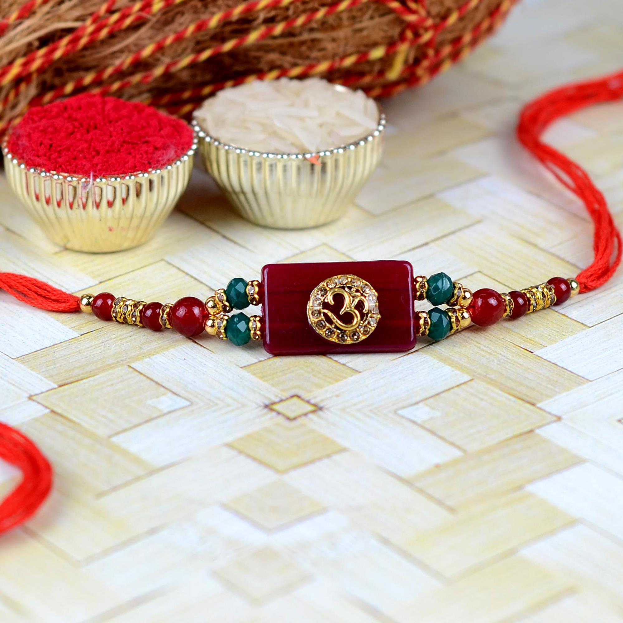 Rectangular Bead Om Rakhi Rakhis