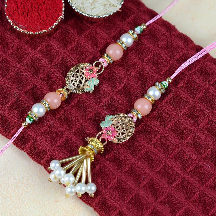 Pastel Pink Rakhi and Lumba Set