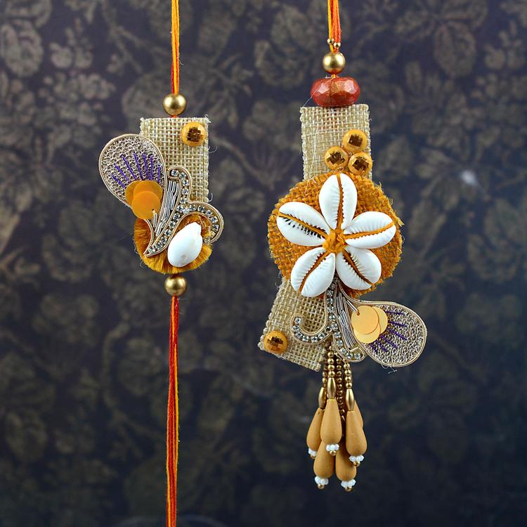 Zardozi Jute Rakhi and Lumba set