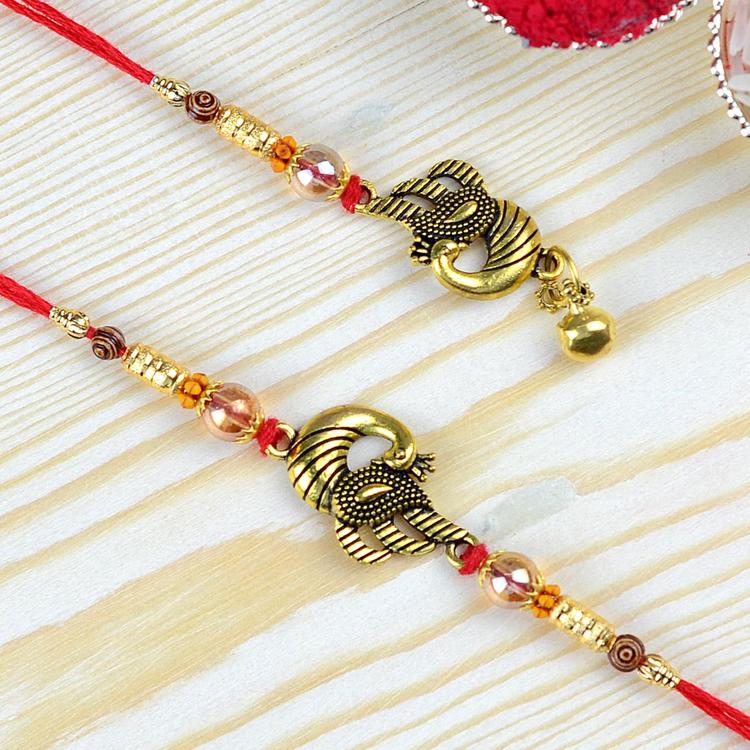 Antique Peacock Rakhi and Lumba Pair