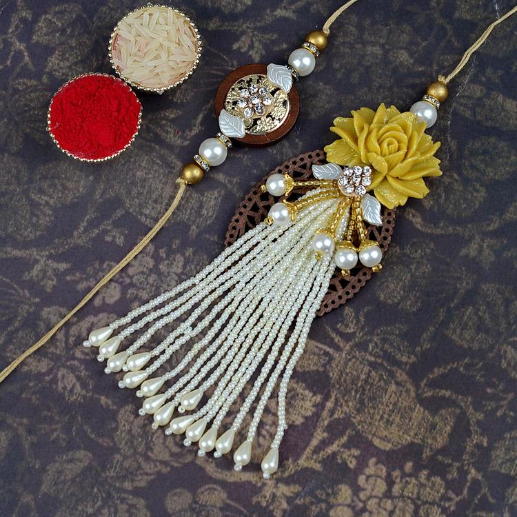 Wooden Pearl Ornate Lumba and Rakhi Pair