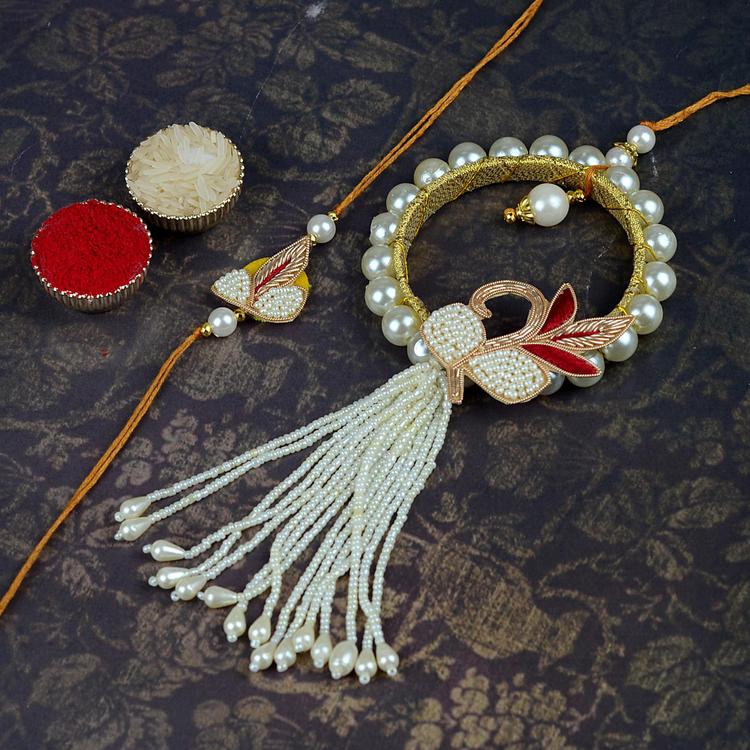 Pearl Bangle Lumba and Zardozi Rakhi Pair