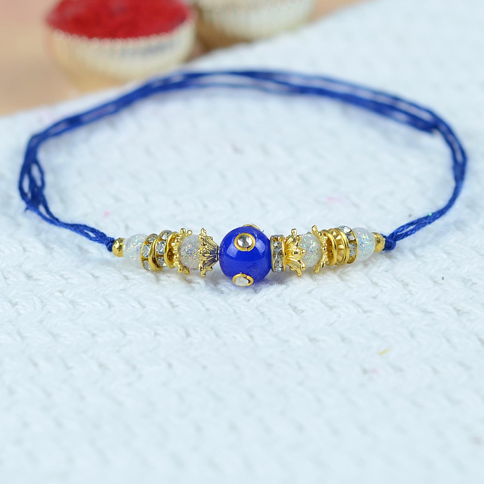 Royal Blue Bead Stones Rakhi | Designer Rakhi