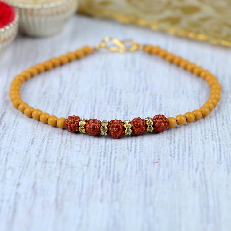 Five Rudraksh Wooden Bead Bracelet Rakhi