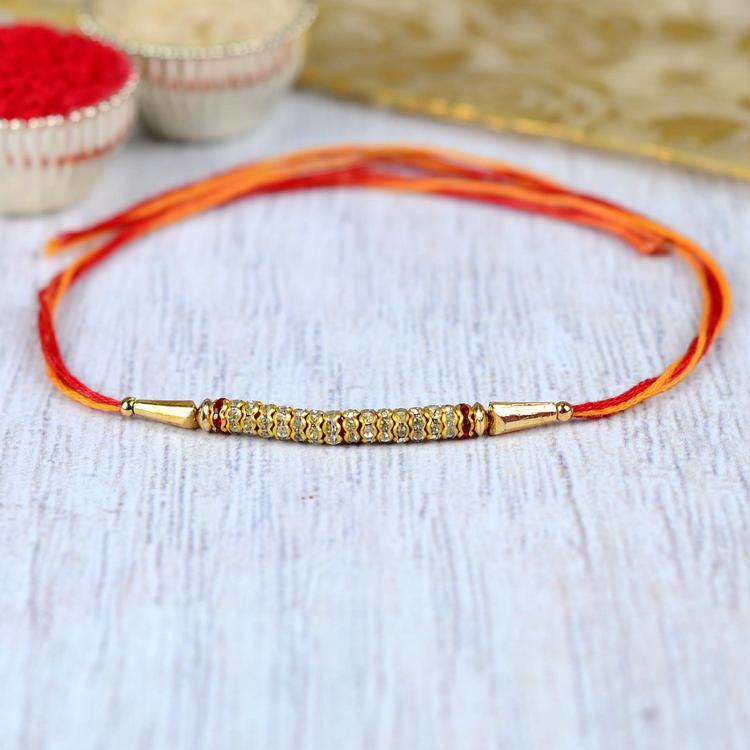 Slim Golden White Stones 487 Mauli Rakhi