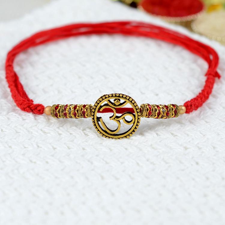 Majestic Red and Golden Om Rakhi