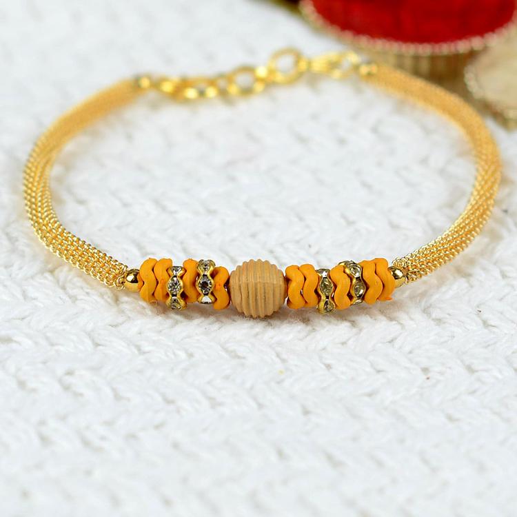 Wavy Bead Golden Netted Bracelet Rakhi