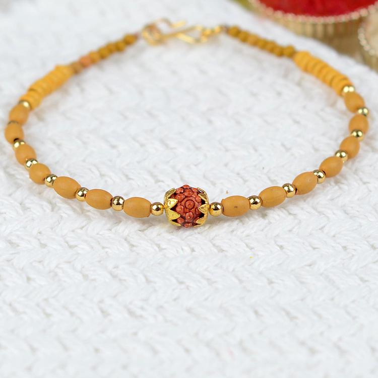 Wooden Beads Rudraksh Rakhi