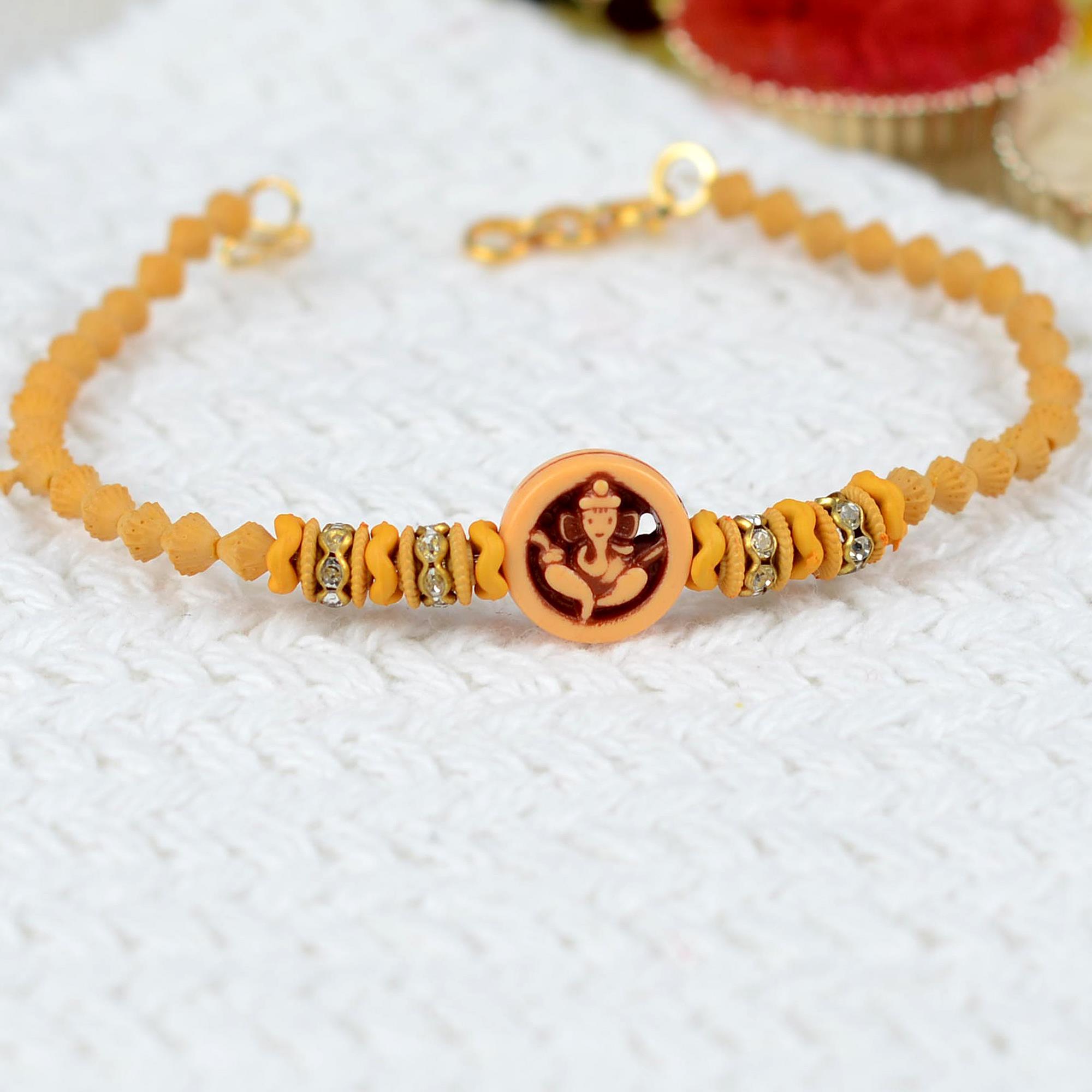 Button Ganesh Wooden Bead Bracelet | Ganesh Rakhis