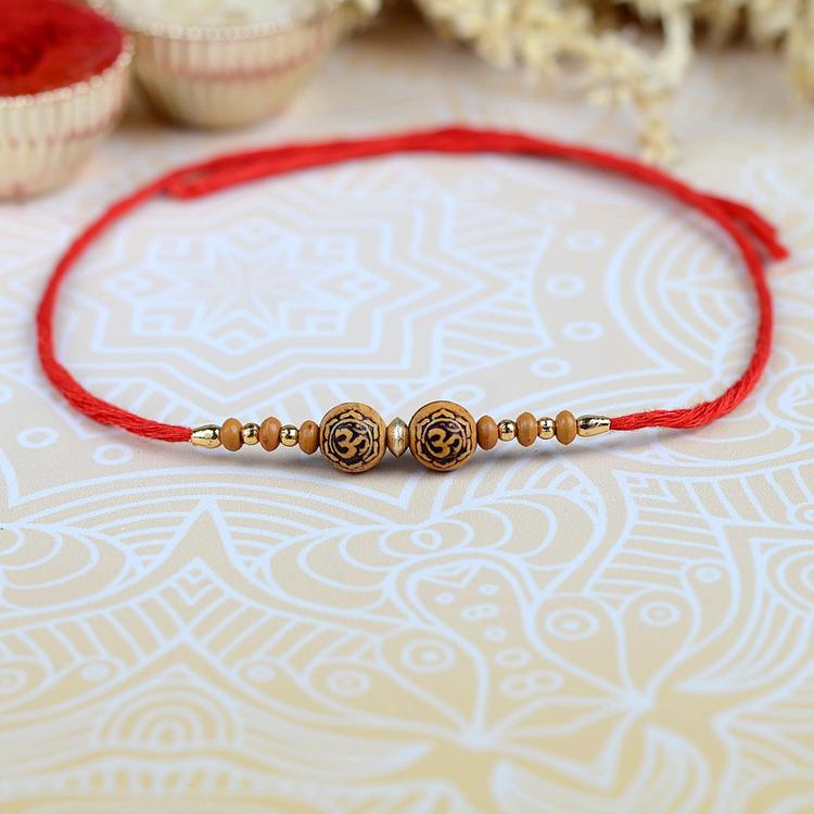 Two Beads Om Rakhi Red 296