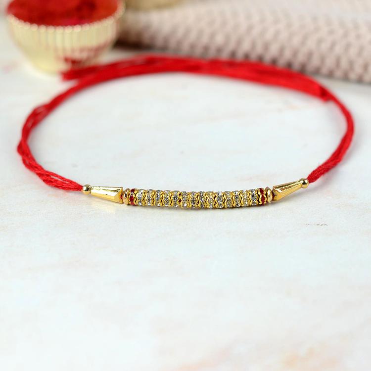 Slim Golden White Stones 487 Red Rakhi