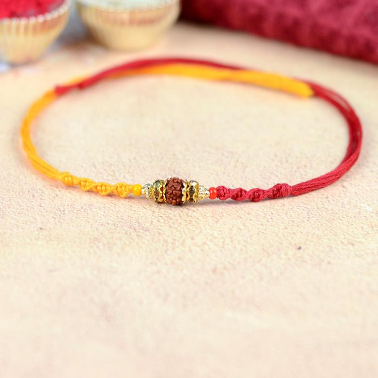 Red and Yellow Rudraksh Rakhi Dori FR803