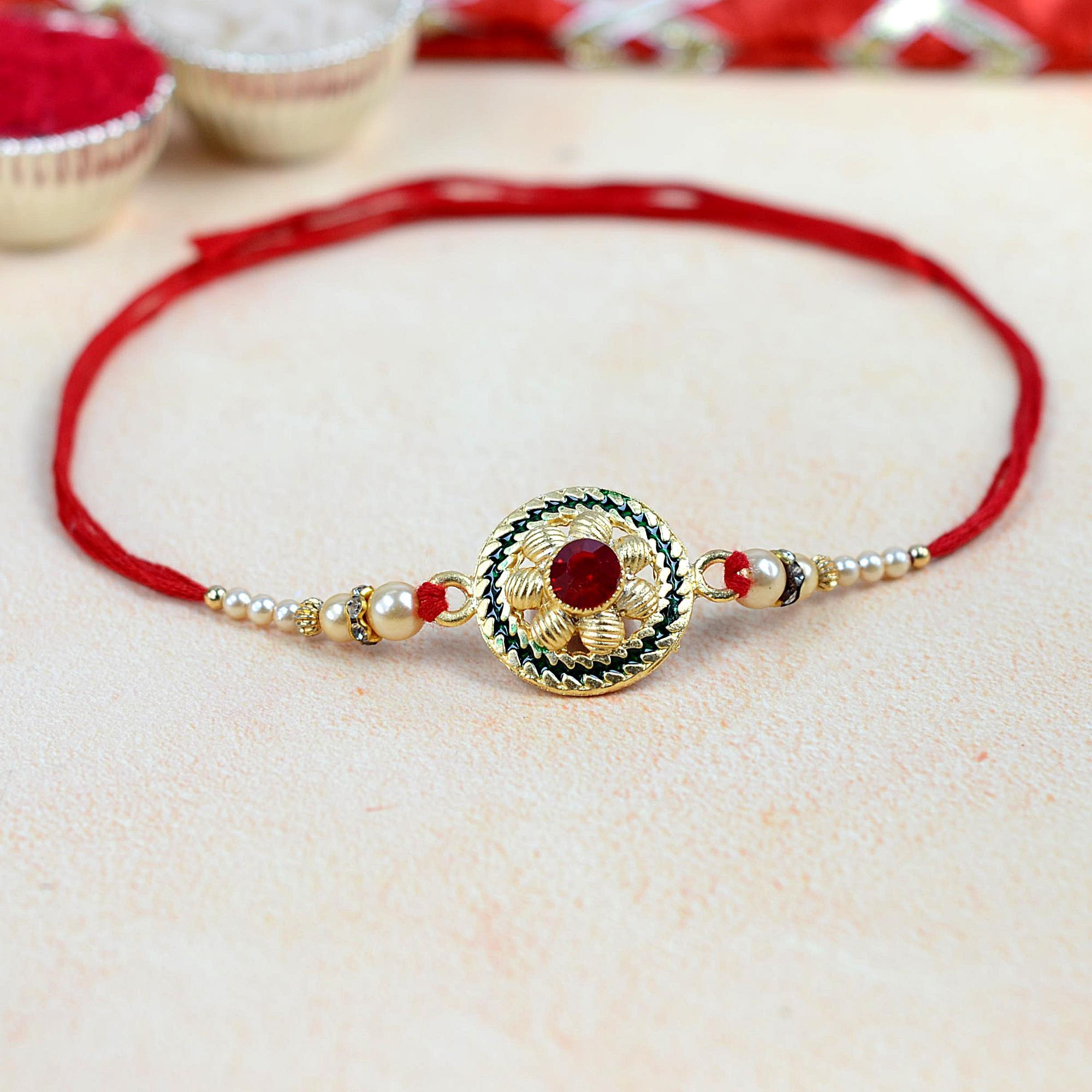 Japanese Hat Red Stone Rakhi | Designer Rakhi