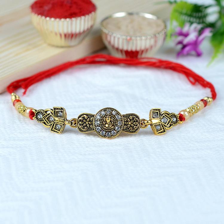 Antique Stones Circle with Ganesh Rakhi