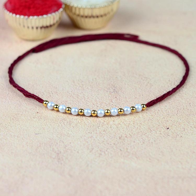 Gold & White Beads Rakhi AP02 Maroon