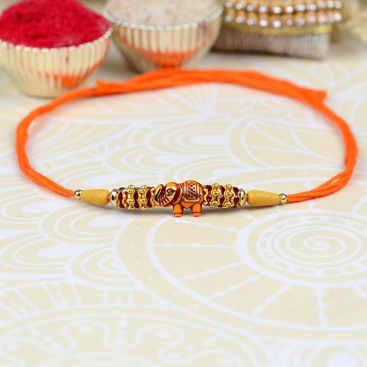 Golden Red Elephant Rakhi 468 Orange