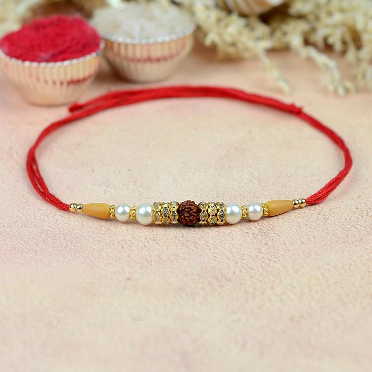 Single Rudraksh 217 Rakhi Dori Red