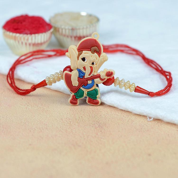 Bal Ganesh Guitar Red Kids Rakhi